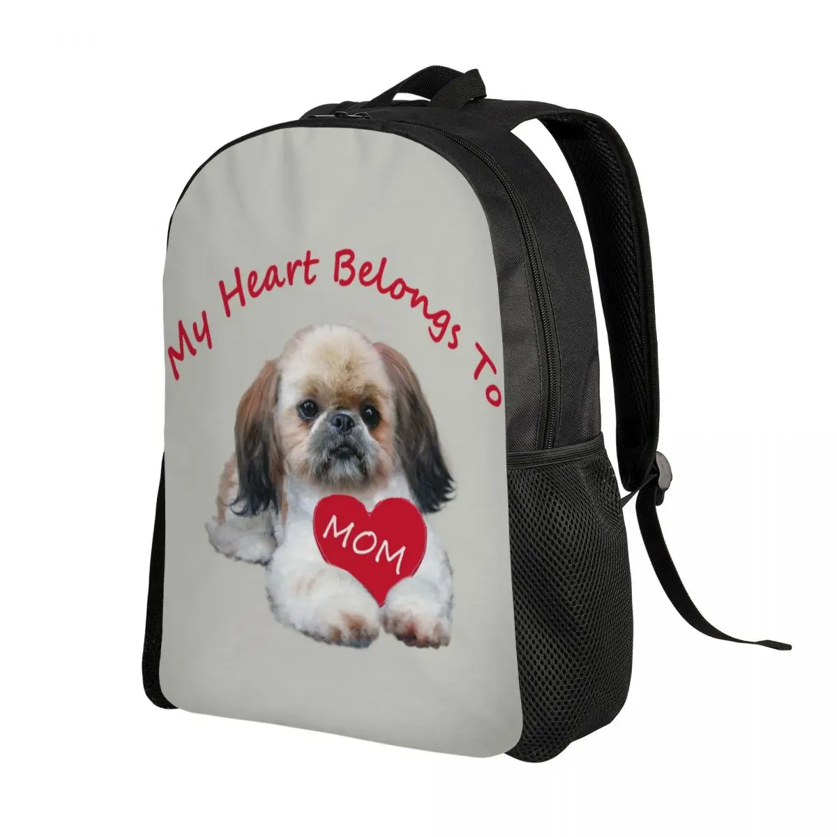 Shih Tzu Heart Belongs To Mom Backpack for Girls Boys Pet Dog College School Travel Bags Women Men Bookbag Fits 15 Inch Laptop