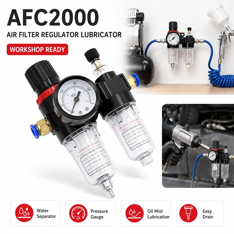 AFC2000 Pneumatic Air Filter Regulator 1/8 1/4 3/8 1/2 Inch Oil Water Separator Trap Pressure Reducing Valve for Air Compressor