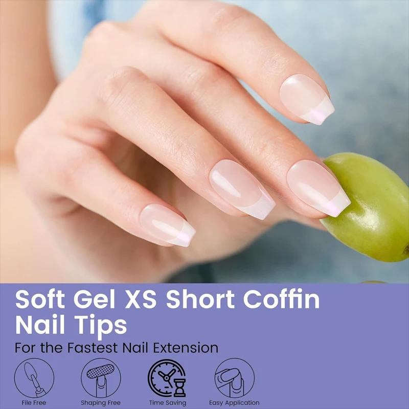 Ultra-Short Coffin Nail Tips: 120 Pieces of Transparent Gel Short Coffin Nail Tips, 12 Different Sizes Full Coverage Acrylic Pre-Shaped Press-On False Nail Tips, for Nail Extension, Home DIY Manicure