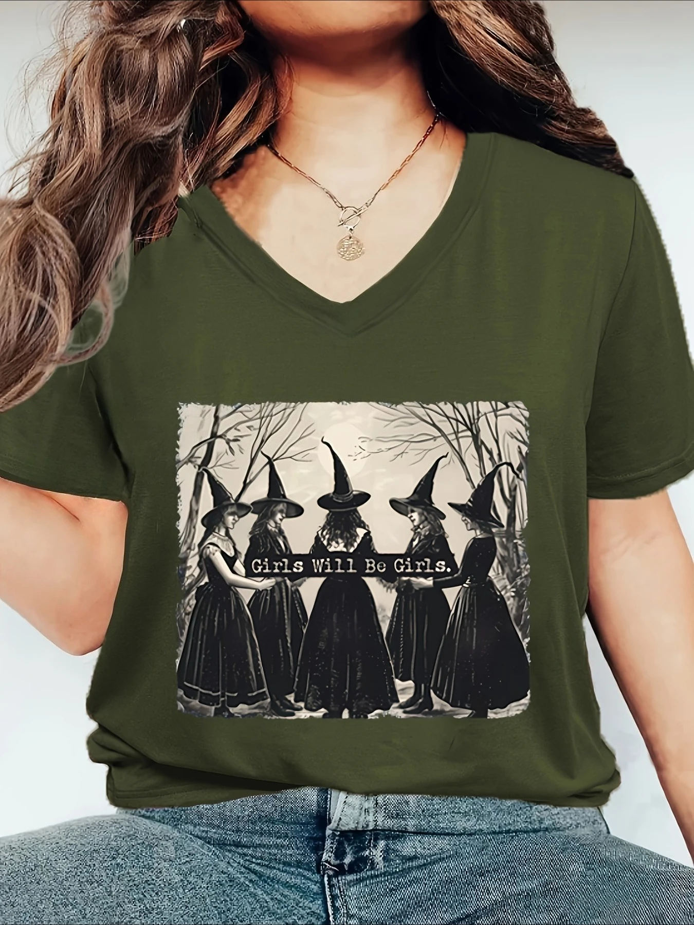 

2025 Summer New Women's Clothing Witch Graphic Print Women's T-Shirt，Comfortable Fit Halloween Theme Casual Wear