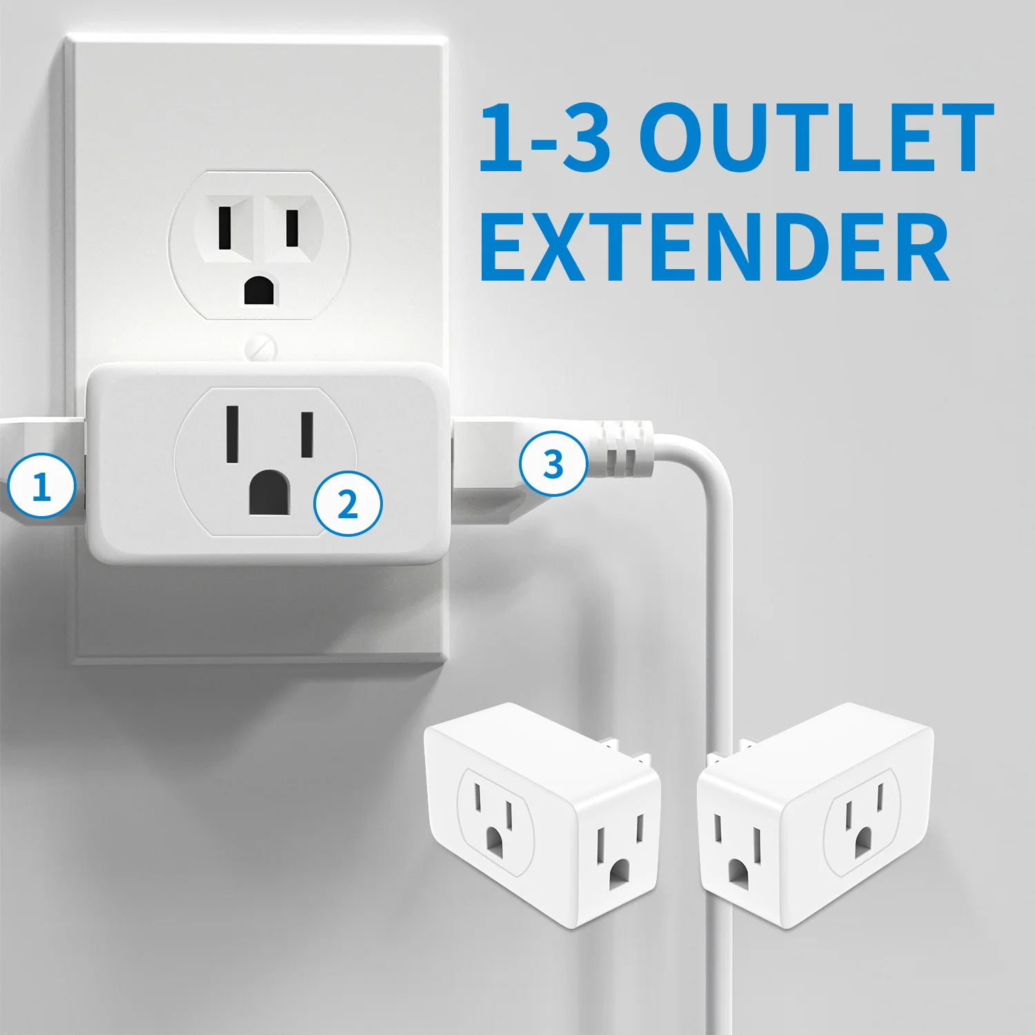 HITRENDS US Plug Wall Mount Power Socket Extender with 3AC Outlet Travel Power Adapter Home Travel Socket Plug Extender 3 Pack