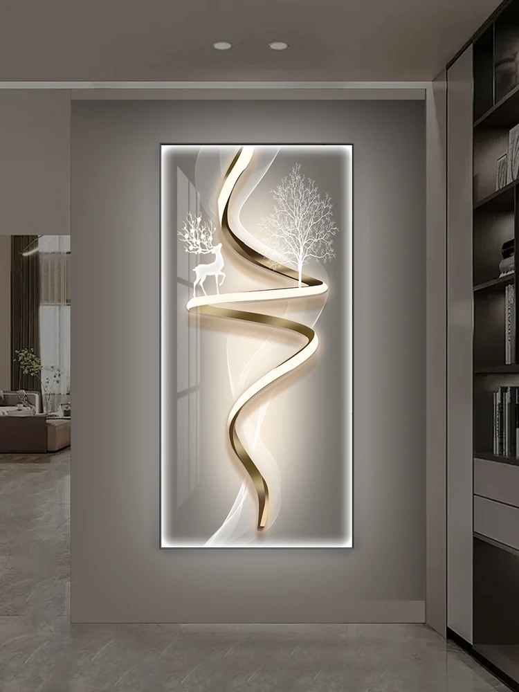 Entrance Foyer Fecoration Painting Modern Llight Luxury High-end Feeling Vertical Hanging Painting Abstract LED Wall Light