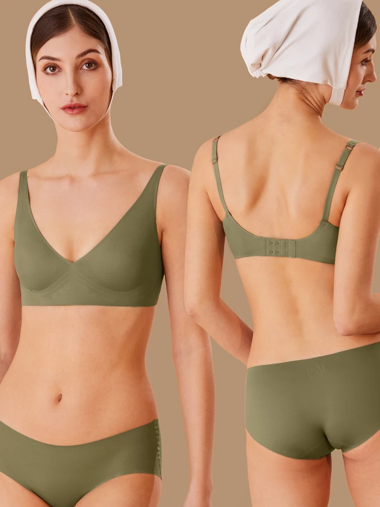 FINETOO 원피스 원활한 브래지어 여자는 무선 속옷을 밀어 숙녀 패딩 Bralette 섹시한 깊은 V 브래지어 뷰티 백 속옷