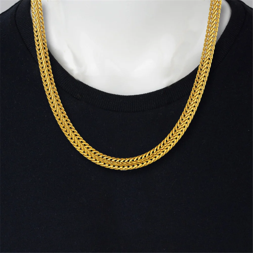 Punk Fashion Flat Snake Chain Necklace 6mm Male Gold Silver Color Foxtail Link Chains For Men Women Vintage Jewelry Gift 2025
