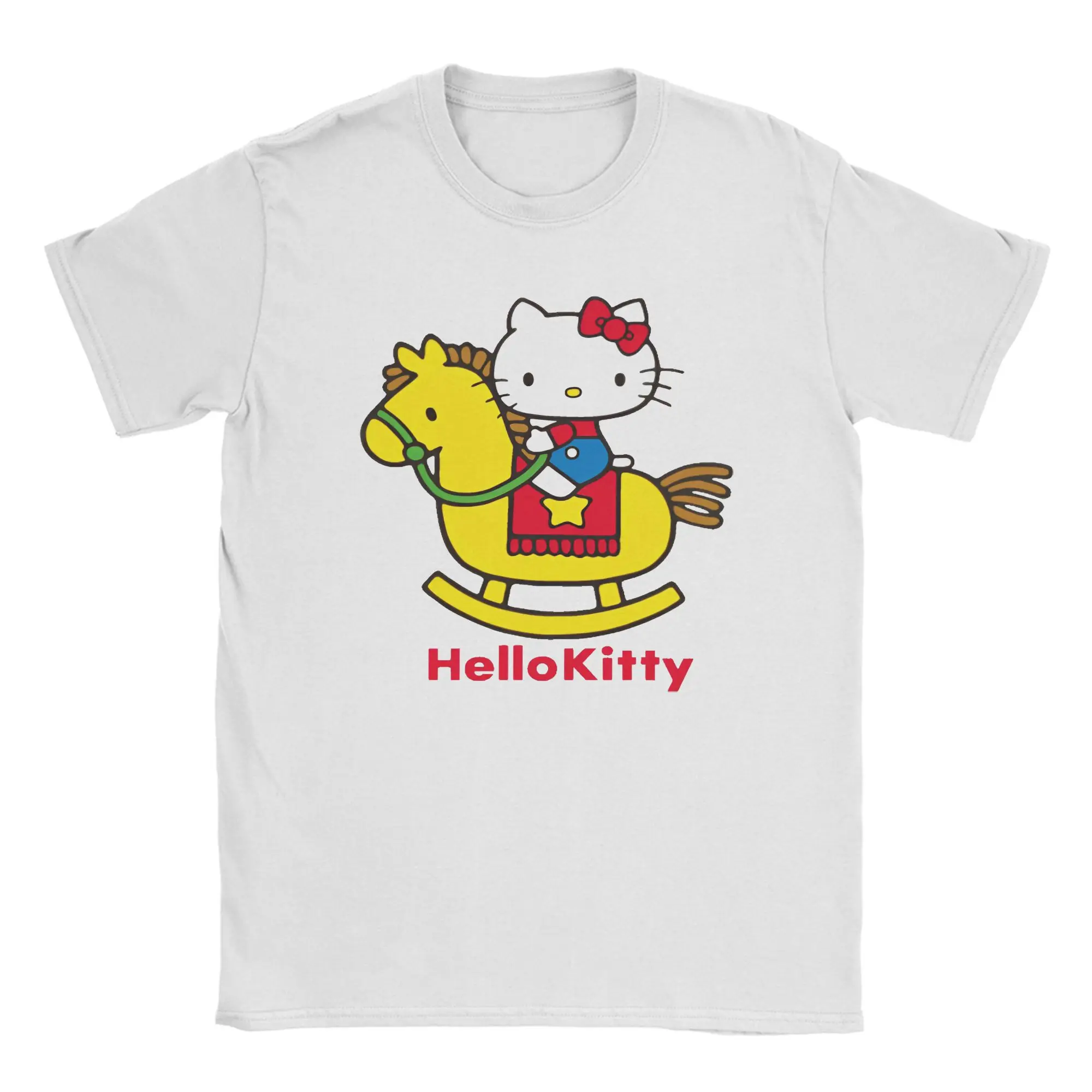 

Hello Kitty Yellow Horse Ride T Shirts Men's 100% Cotton Creative T-Shirts Round Neck Tees Short Sleeve Tops Summer