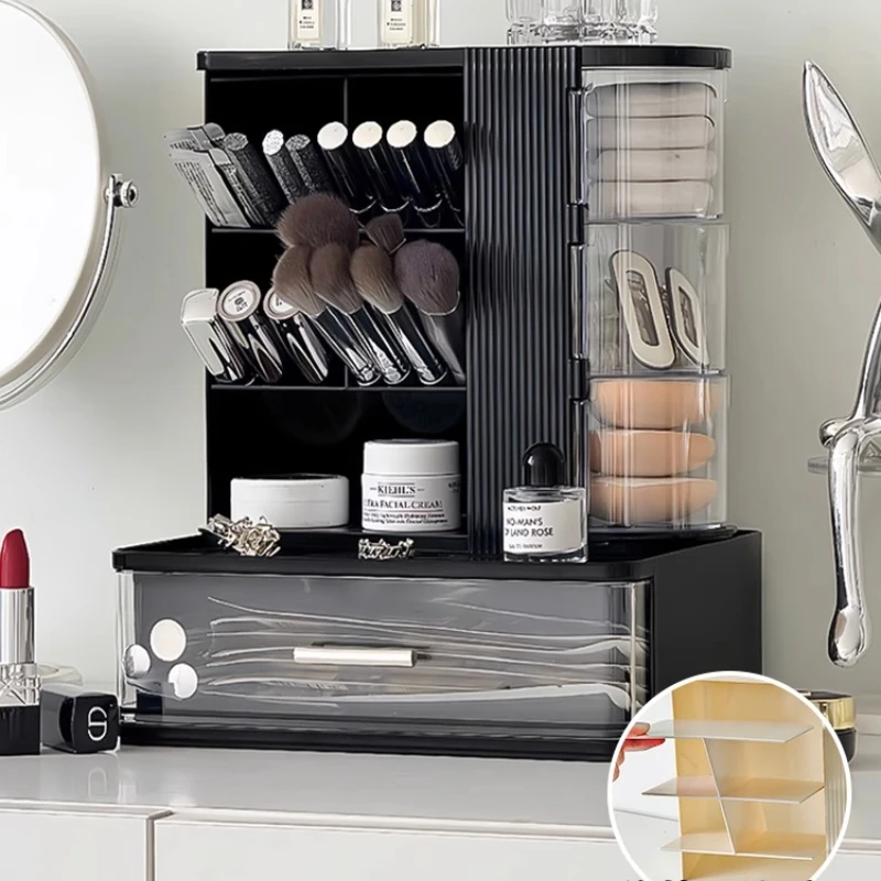 Slanted Multigrid Desktop Cosmetics Makeup Brush Storage Rack Organizer Storage Rack Rotating Drawer-style Dustproof Storage Box
