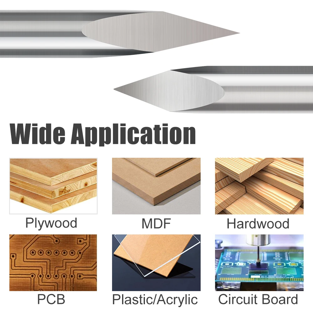 Imagem -05 - Bits de Gravação em Pirâmide Bordas Haste 0.1 mm Flauta Bit v Reto 20-90 Graus Bit Router Cnc para Ferramentas de Gravação 10 Pcs