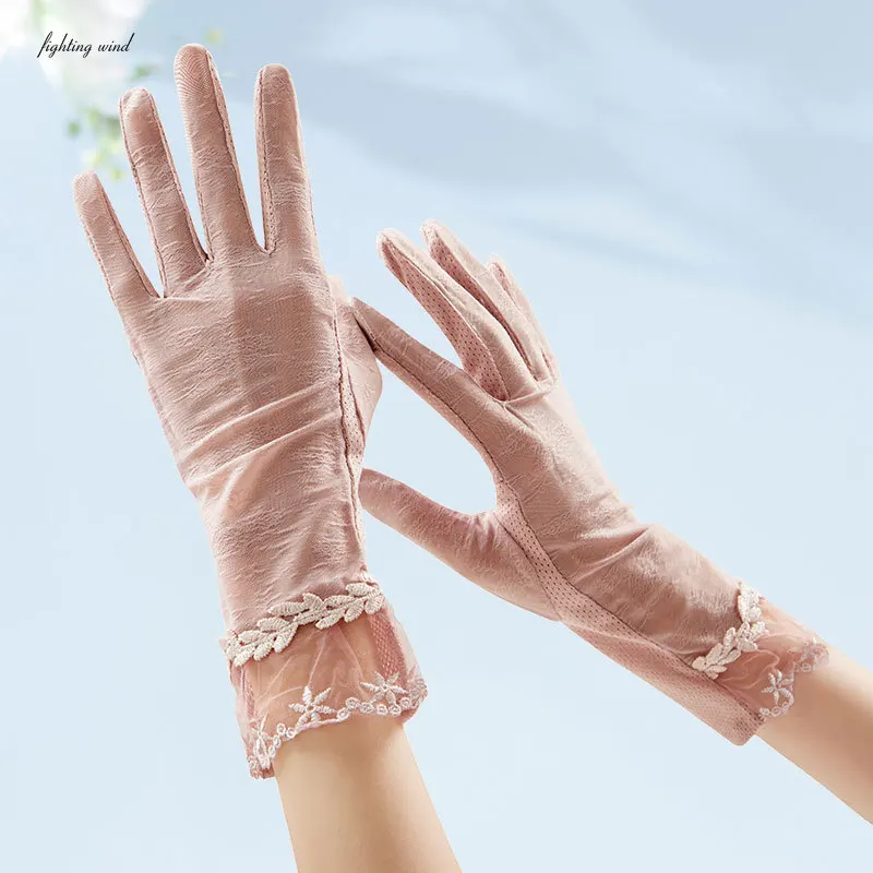 2024 Sunscreen Gloves for Women Summer Thin Outdoor Cycling Driving Touch Screen Ice Silk Breathable Lace Mittens