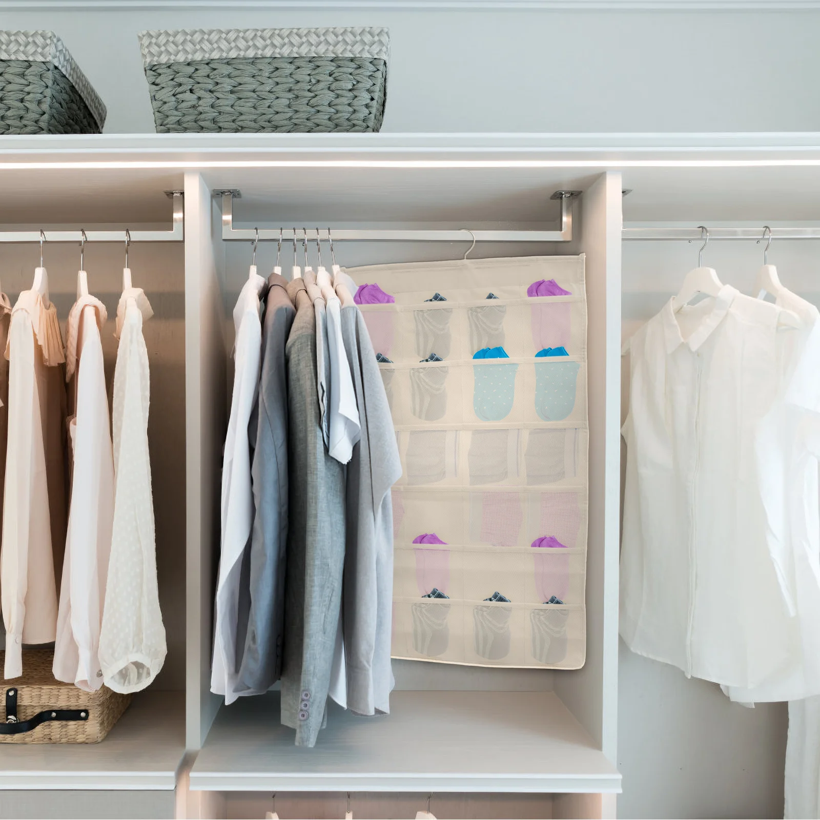 

Double-Sided Hanging Bag Oxford Cloth Mesh Pouch Underpants Organizing Large Capacity Storage Simple Practical Bedroom Closet