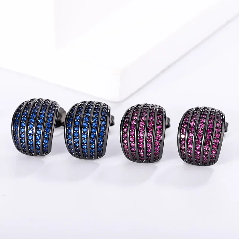 

Elegant Black Gold Plated Hoop Line Earrings with Pink Blue 5A Cubic Zirconia Fashion Earrings Women Jewelry Wedding Party Gift