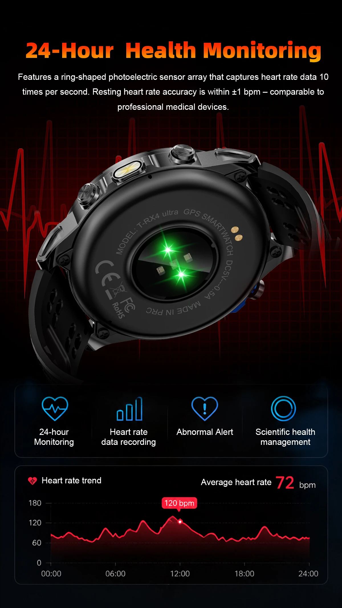 Neue T-RX 4 Militär-GPS-Smartwatch für Herren, 6 Satelliten, präzise Positionierung, 10 ATM wasserdicht, HD-Anruf, 170+ Sportmodi, LED-Taschenlampe – Detail 9