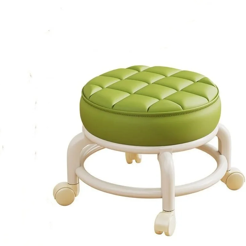 Lightweight Chair Rolling Stools Waterproof PU Leather Seat and Universal Wheels Household Small Round Stool Kids Stool Children