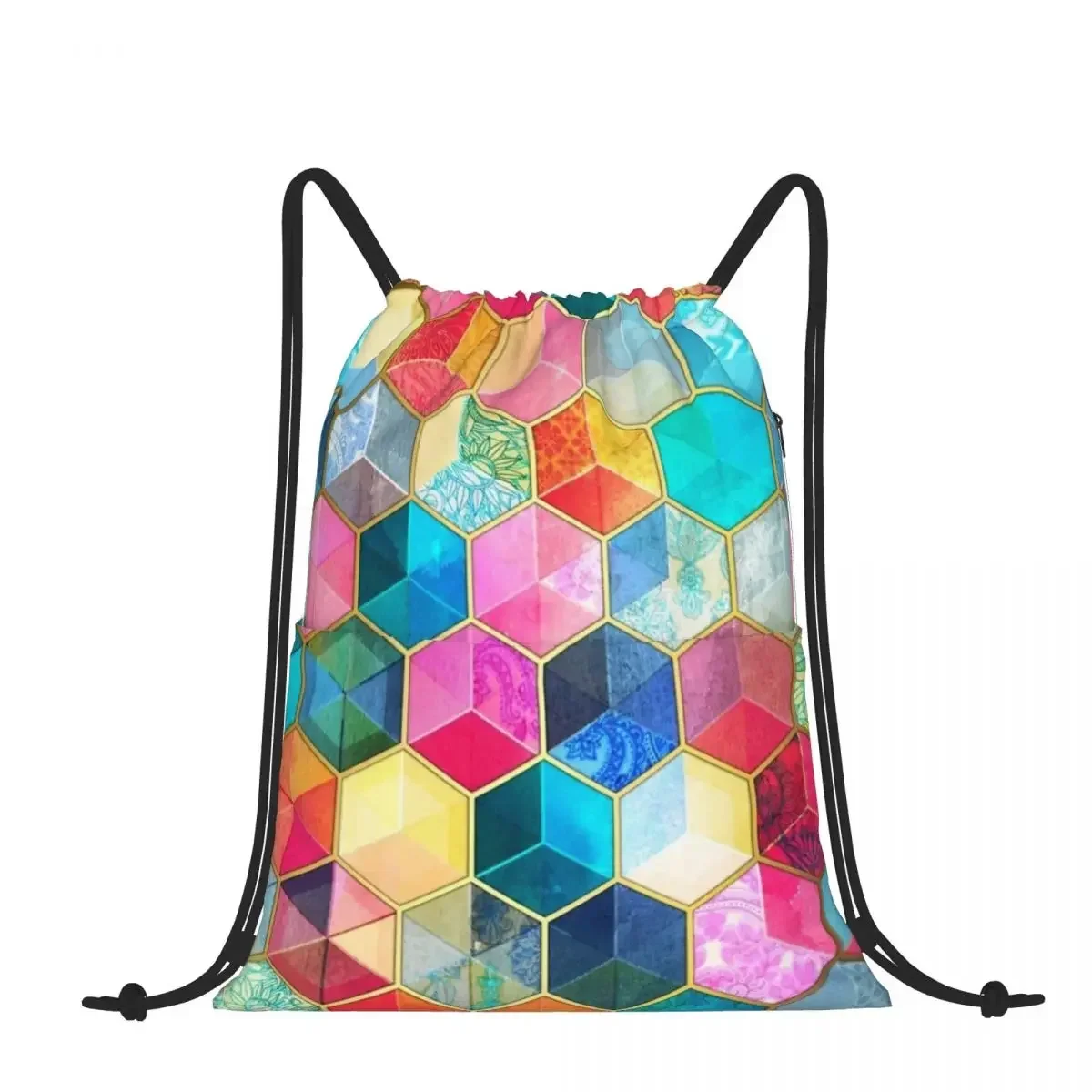 Drawstring Backpack  Bohemian Honeycomb Cubes (1) Shoulder Bag Zipper Pocket Sports & Travel Hikes Portables Bag