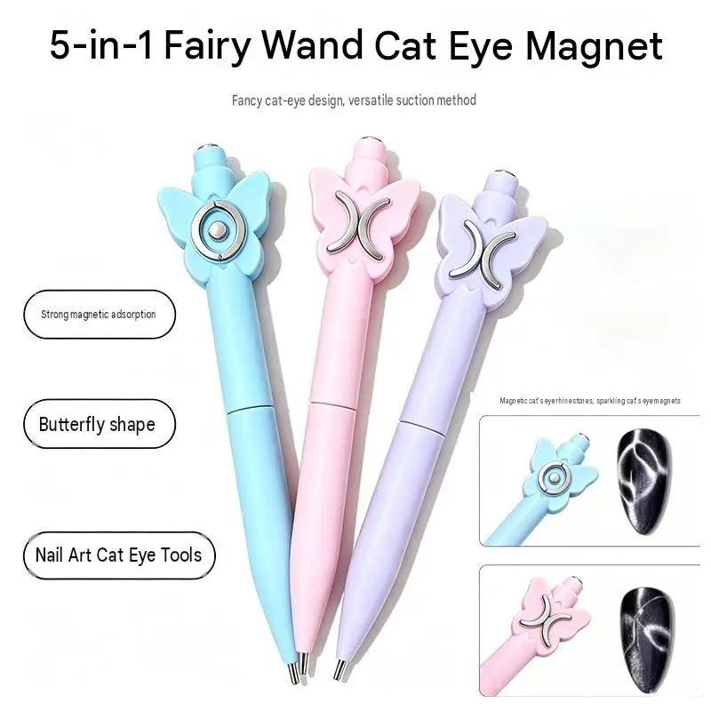 5-in-1 Feenstab Katzenaugen-Nagelmagnet Doppelkopf Starker Magnetring Mond Blütenblatt Schmetterling Design Nagelkunst UV-Gel Werkzeug – Detail 1