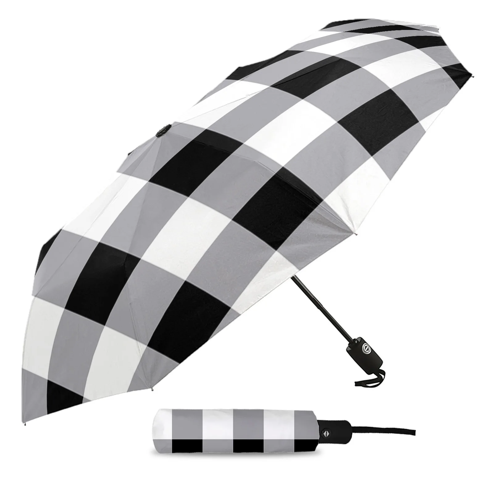 Black And White Plaid Country Fully-automatic Outdoor Umbrella Eight Strands Foldable Umbrella Sunny and Rainy Umbrella