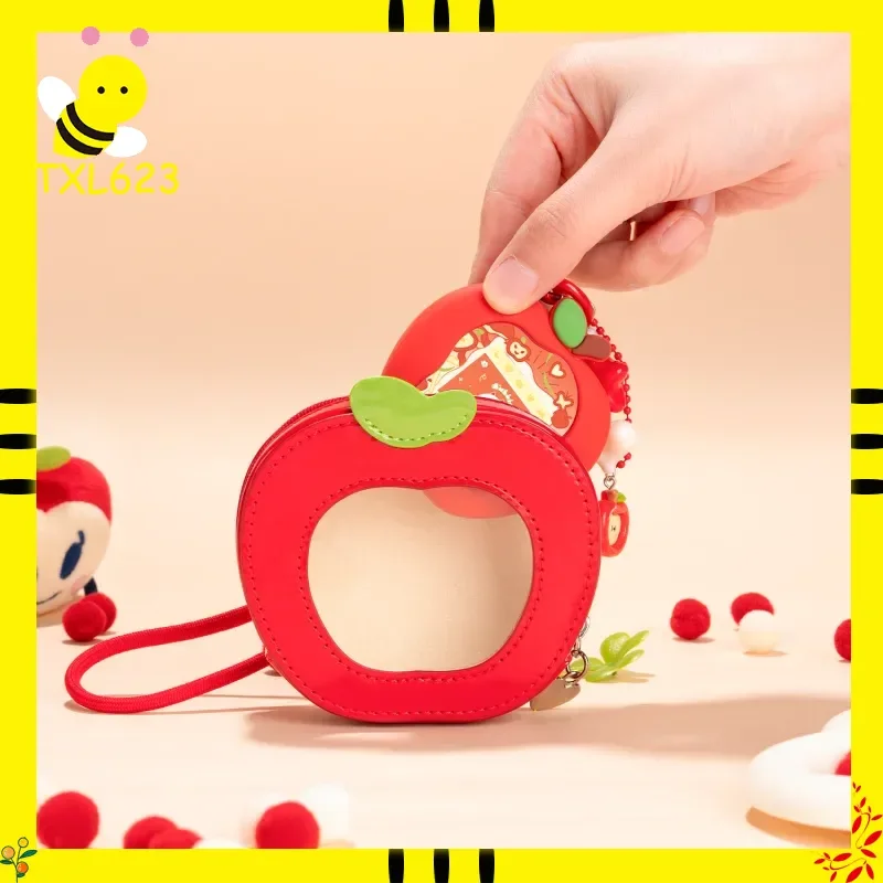Adorable Bolsa de Almacenamiento para Tamagotchi, Forma de Manzana Roja, Bolsa de PU con Ventana Transparente y Correa para la Muñeca, para Máquinas de Mascotas, Juguetes Pequeños, Regalo para Niñas