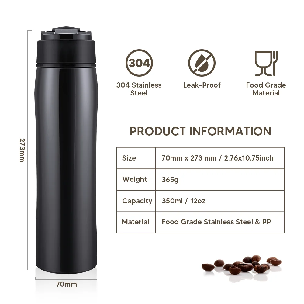 Stainless Steel Vacuum French Press Insulated/Cold Portable Coffee Maker Filter For Tea/Coffee Creative Travel Cafeteira 350ML