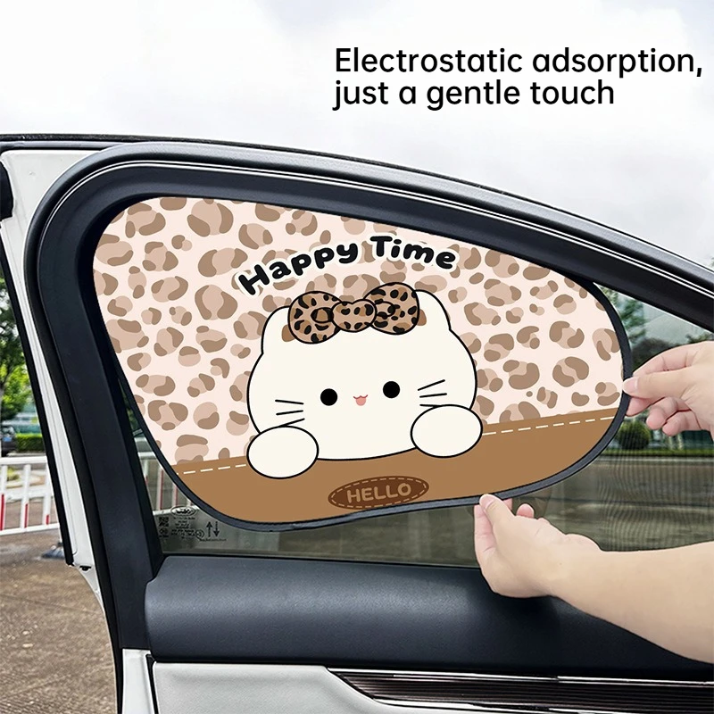 Cute Cats Car Sun Protection Heat Insulation Curtains Opaque Summer Static Electricity Absorption Vehicle Window Shades