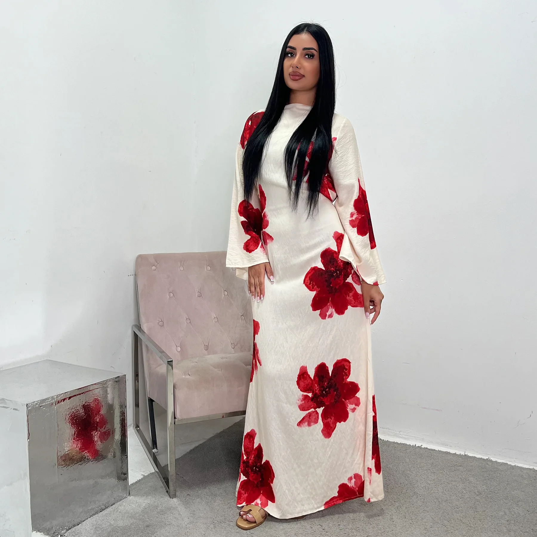 

Eid Abaya Muslim Dress Women Dubai Luxury Flower Print Party Islamic Dresses Jalabiya Ramadan Kaftan Vestido Arab Long Robe 2025