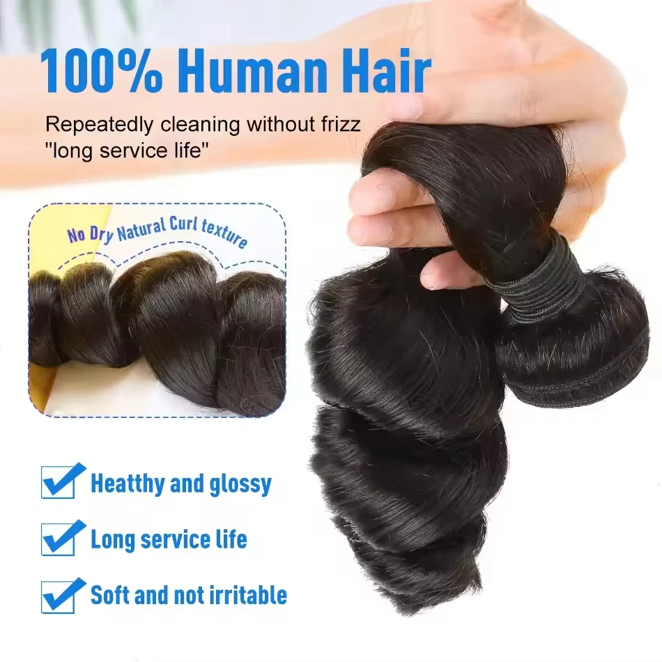 16A فضفاض موجة عميقة حزم الشعر البشري 30 34 بوصة الخام عذراء 100% حزم الشعر البشري موجة فضفاضة وصلات شعر أسود طبيعي