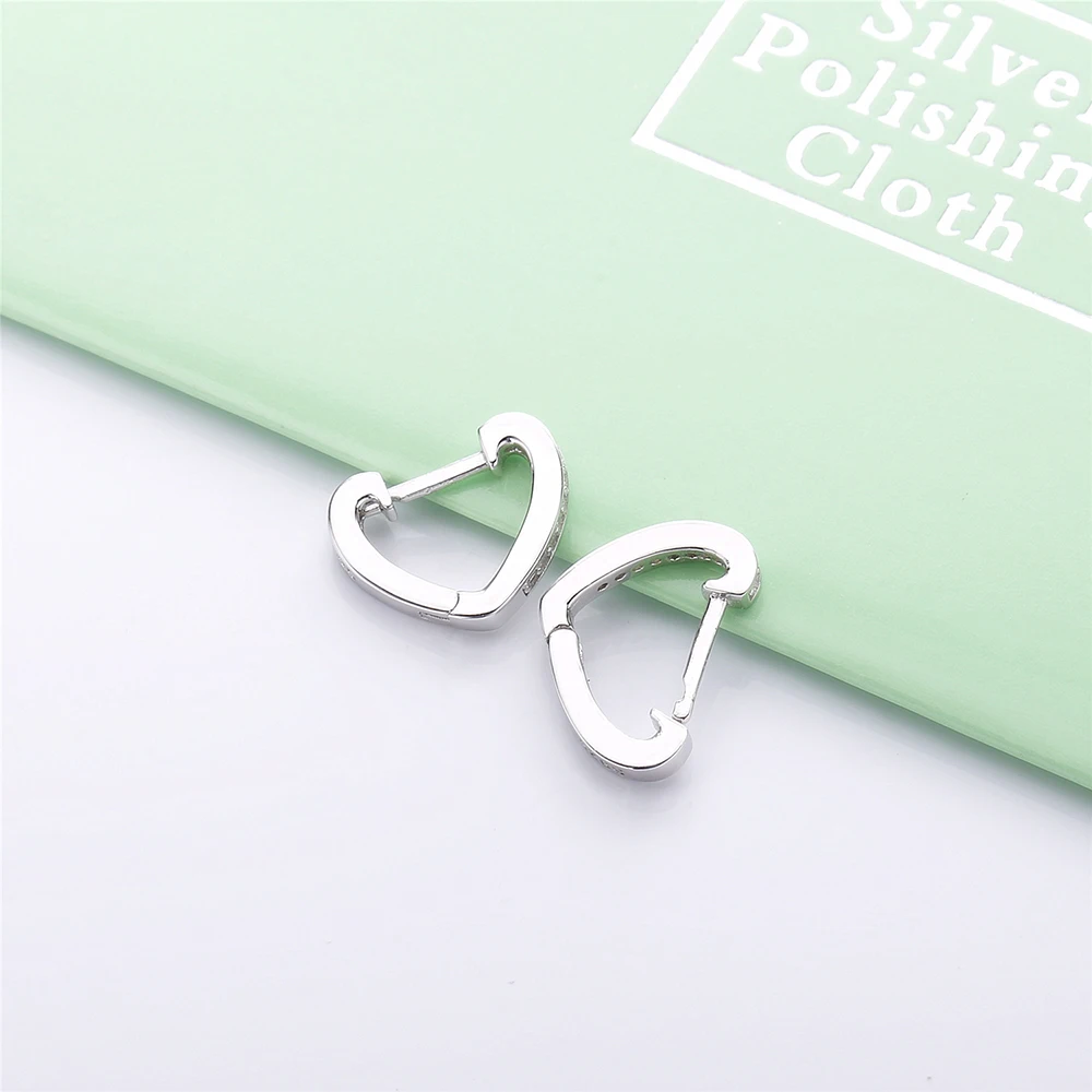 SHADOWHUNTERS 100% ريال 925 فضة شكل قلب هوب أقراط الزركون للنساء مجوهرات رومانسية هدية 925 ثقب الفضة #3