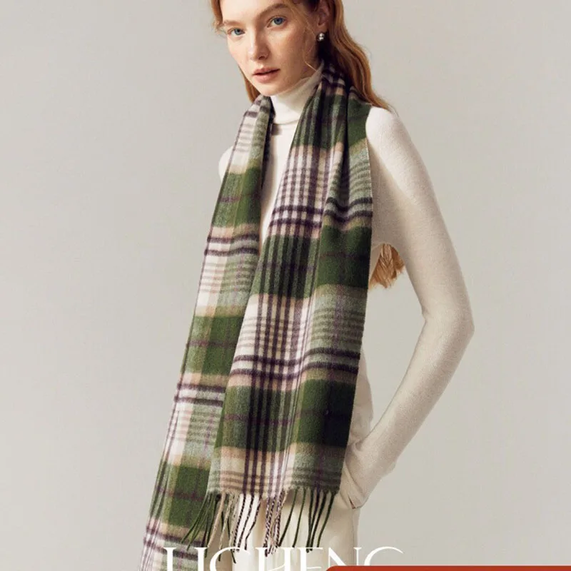 100% Wool Women Scarf Autumn Winter Vintage Preppy Style Plaid Wrap Scarves Pashmina Mujer Femme Foulard Bufanda Shawl Stole