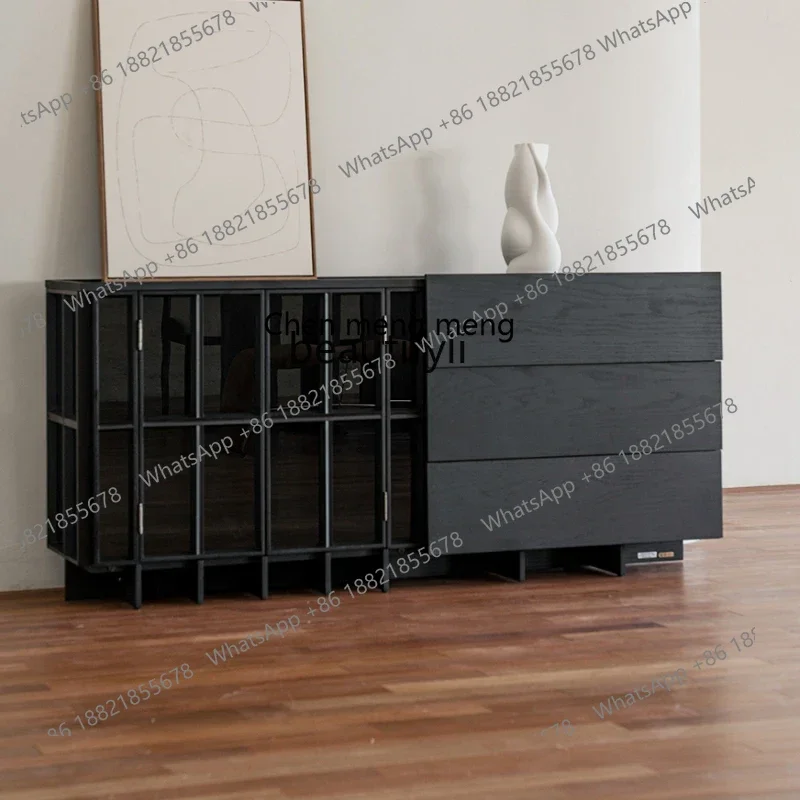 

182Q Chest Freezer Sideboard Cabinet Black Wall Integrated Kitchen Solid Wood Light Luxury High-Grade Stone Plate Locker