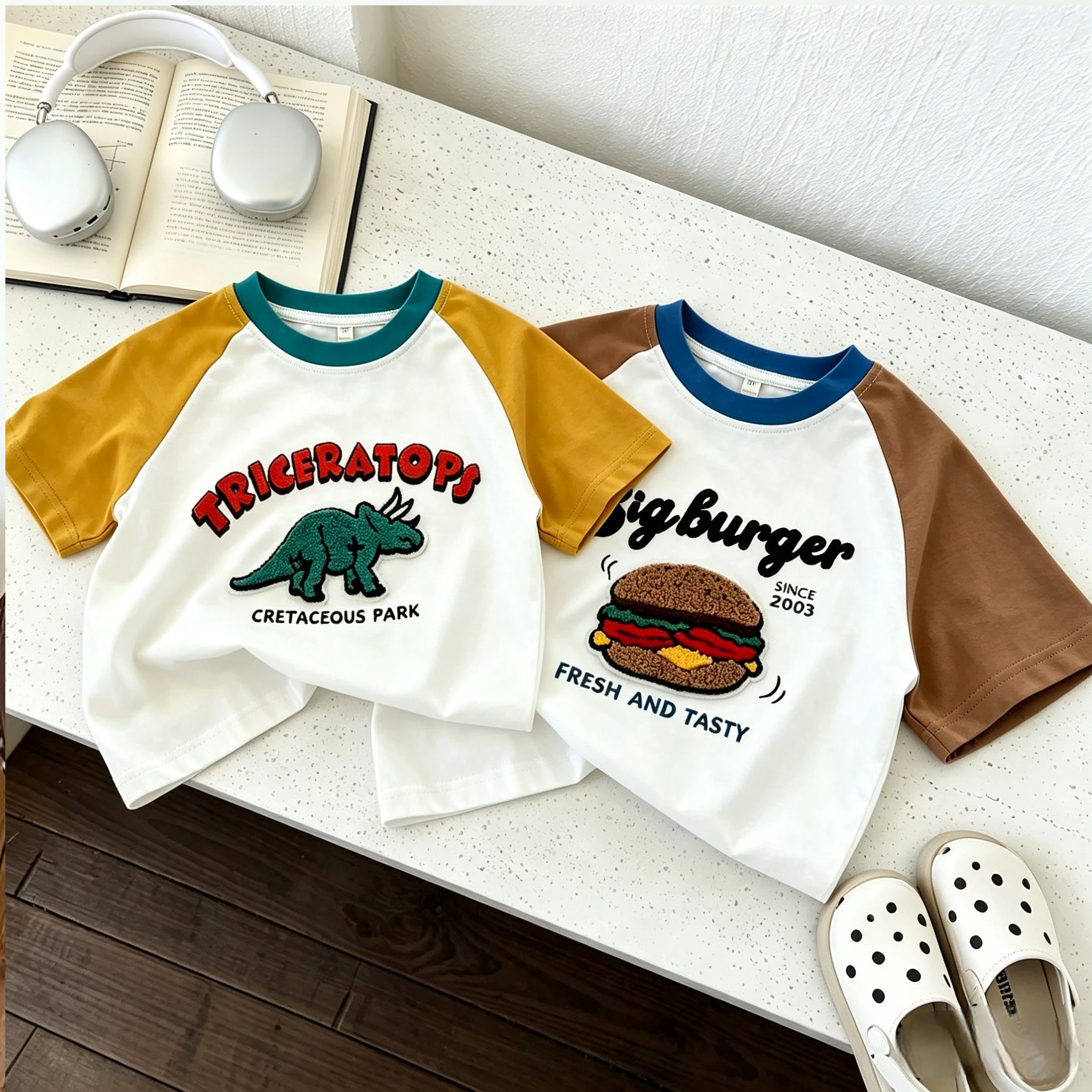 Basic Raglan Sleeve T Shirt For Kids Summer Casual Short Sleeve Top Contrast Color Design Soft Cotton Children Sport Wear Tops