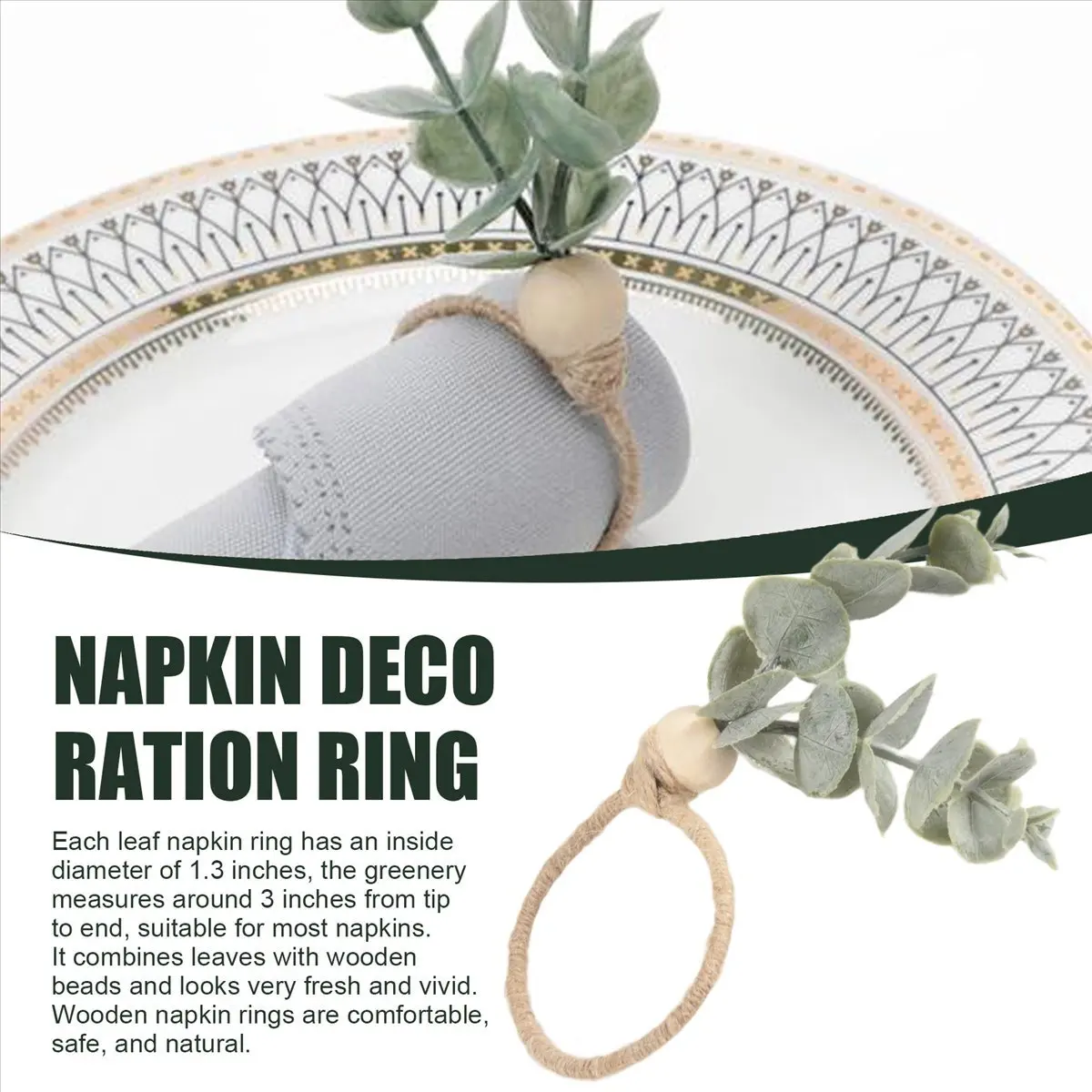 [Promotions]Napkin Rings Set Of 12 Rustic Eucalyptus Wooden Napkin Rings Boho Leaf Wood Bead Farmhouse Napkin Ring Holder