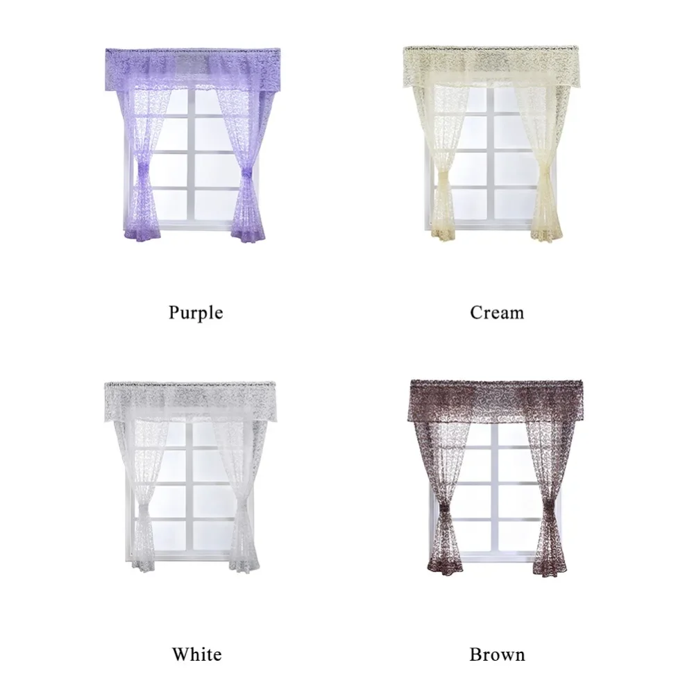 LOZUJOJU Floral Jacquard Short Curtains Hot Sale Tulle Drops With Bounds for Kitchen Small Size Windows Sheer Fabric