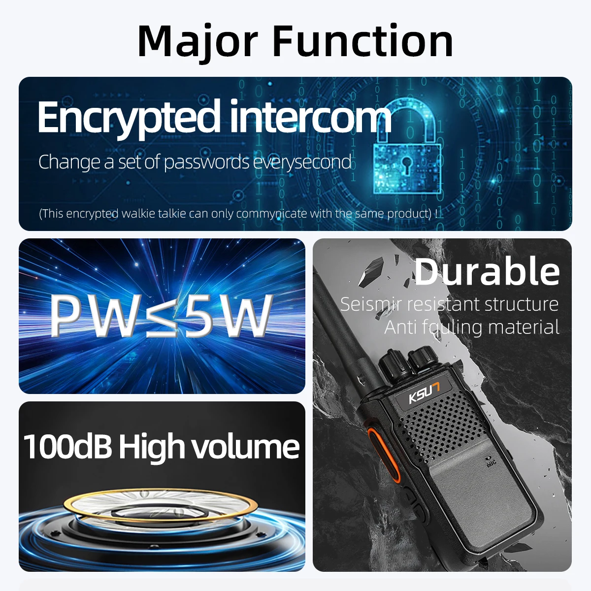 KSUN Encrypted Woki Toki Prevent Decoded Handheld Two Way Radio Walkie Talkie for Civilian Commercial