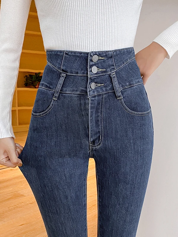 high-waist-women's-jeans-spring-autumn-black-gray-k-footed-pants-comfortable-fit-fashionable-casual-denim-trousers