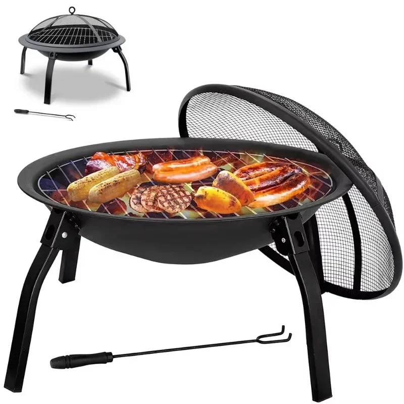 Portable Fire Pit Outdoor Wood Burning Smoker Charcoal BBQ Fire Pit Bowl Patio Small Fire Pit Outdoor Camping BBQ