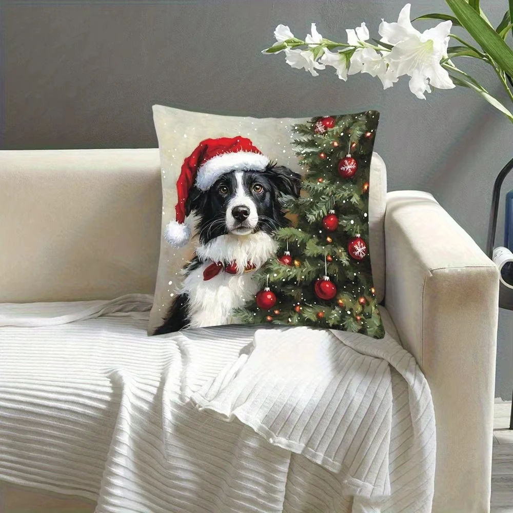 New Year Pillowcase - Border Collie Christmas Decorative Cushion, Stylish High-Quality Home Christmas Ornament