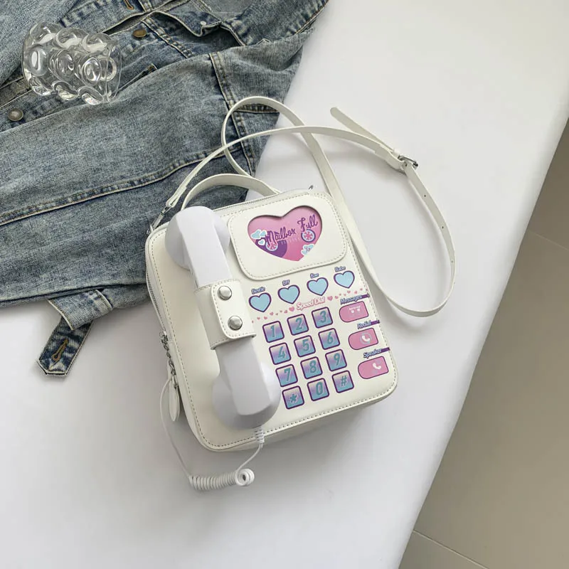 Creative Telephone Shaped Handbags Stylish Women Crossbody PU Leather Shoulder Bag Retro Designer Sweet Girl Phone Purses Tote