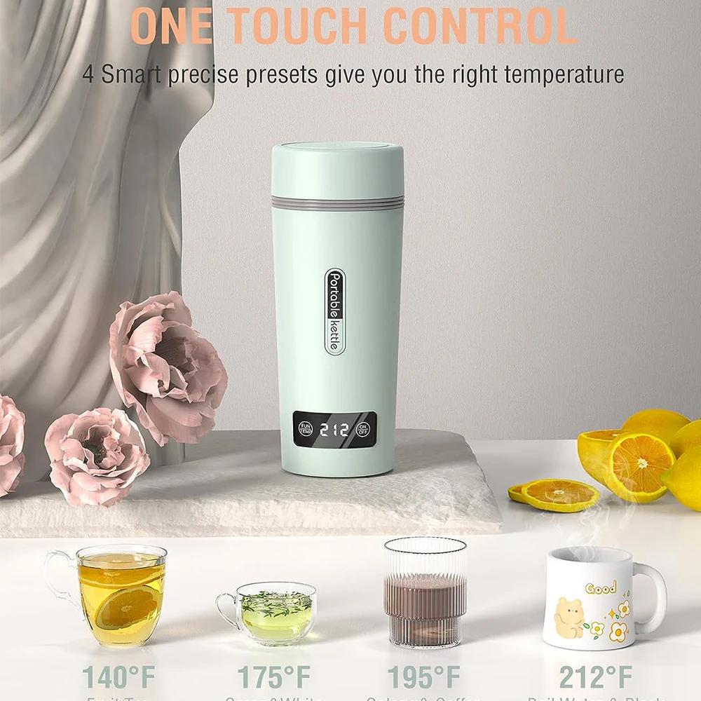 350ML Electric Heating Watercup With 4 Sections Temperature Control 110V/220V Portable Touch Travel Tea Kettle For Boiling Water