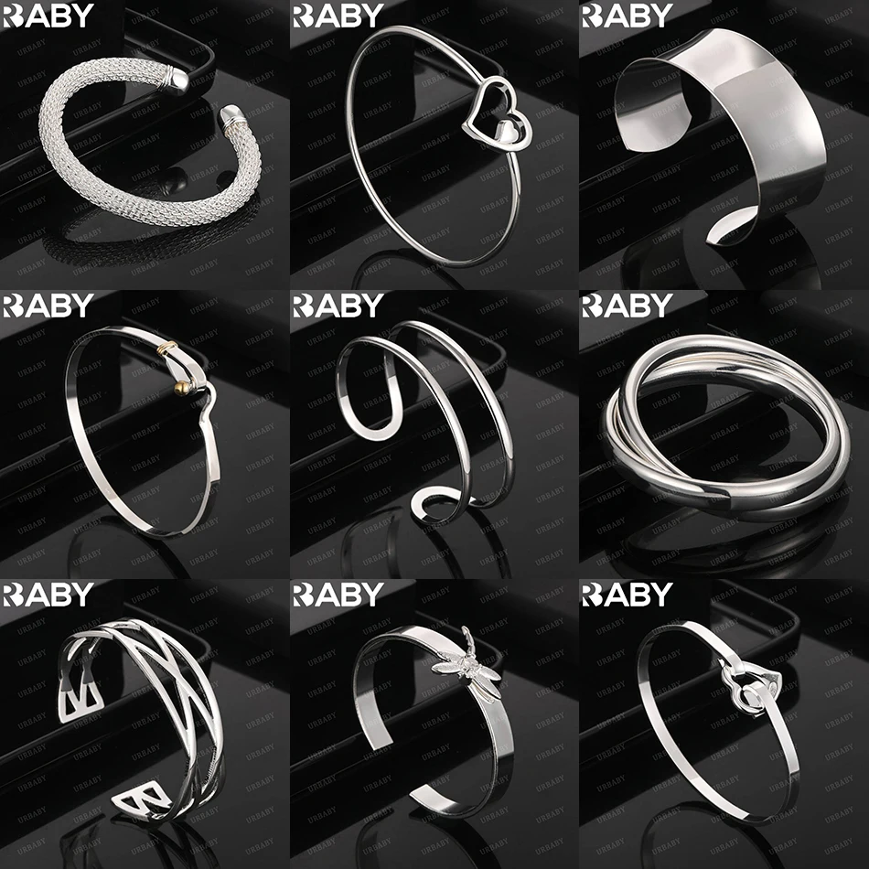 URBABY 925 الفضة الاسترليني تصميم هندسي الإسورة للنساء هدية للذكرى السنوية شعبية البرية الأزياء والمجوهرات الرومانسية