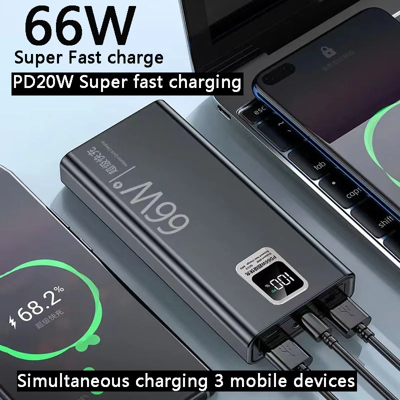 66W Portable Charging Power Bank Mobile Phone External Battery PD QC 3.0 Charger Poverbank for iPhone Huawei 30000mAh Power bank