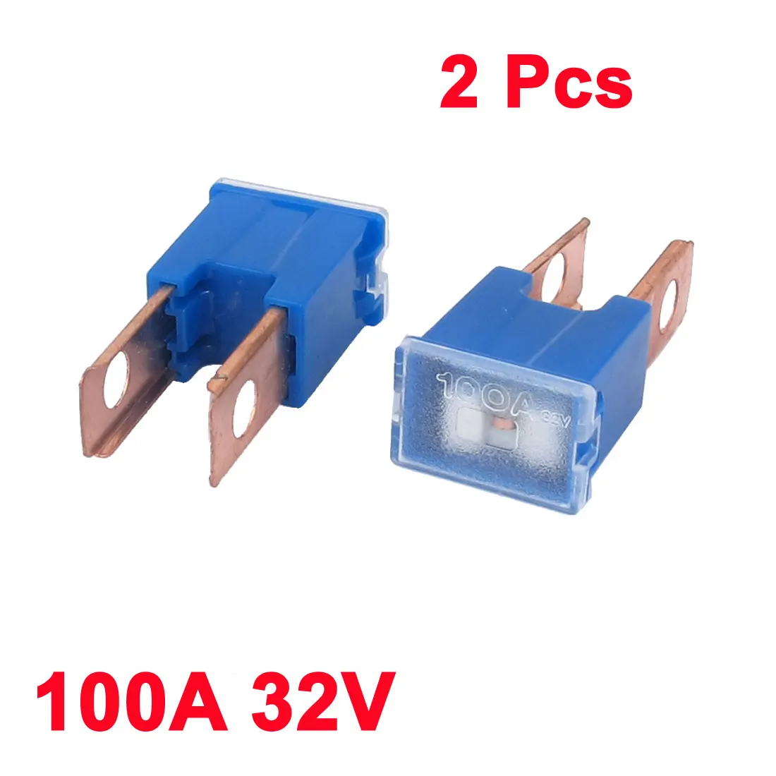 UXCELL Auto Car 100A 32V Male Pal 2 Straight Blade Slow Blow Fuse Blue 2Pcs Double-ended Wiring Plug