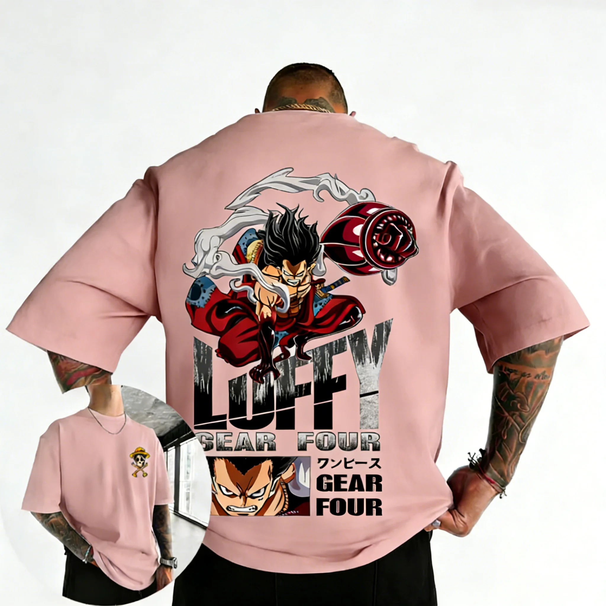 

Футболка One Piece Anime Gear4 Luffy из хлопка, летняя коллекция 2026, унисекс, уличный хип-хоп, свободный крой, повседневная, Y2K, для родителей и детей