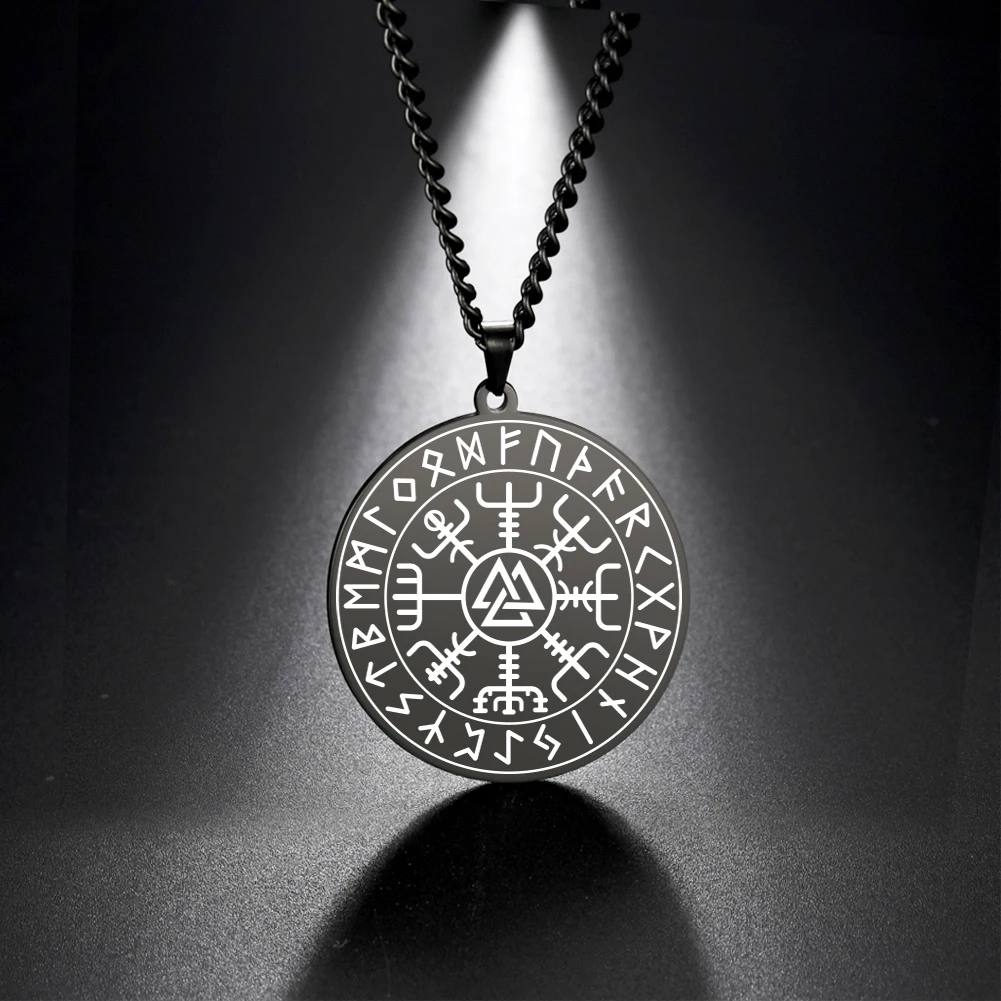 Nordic Vikings Vegetarian Necklace Men's and Women's Jewelry Gift Accessories Odin Rune Amulet Vintage Stainless Steel Pendant