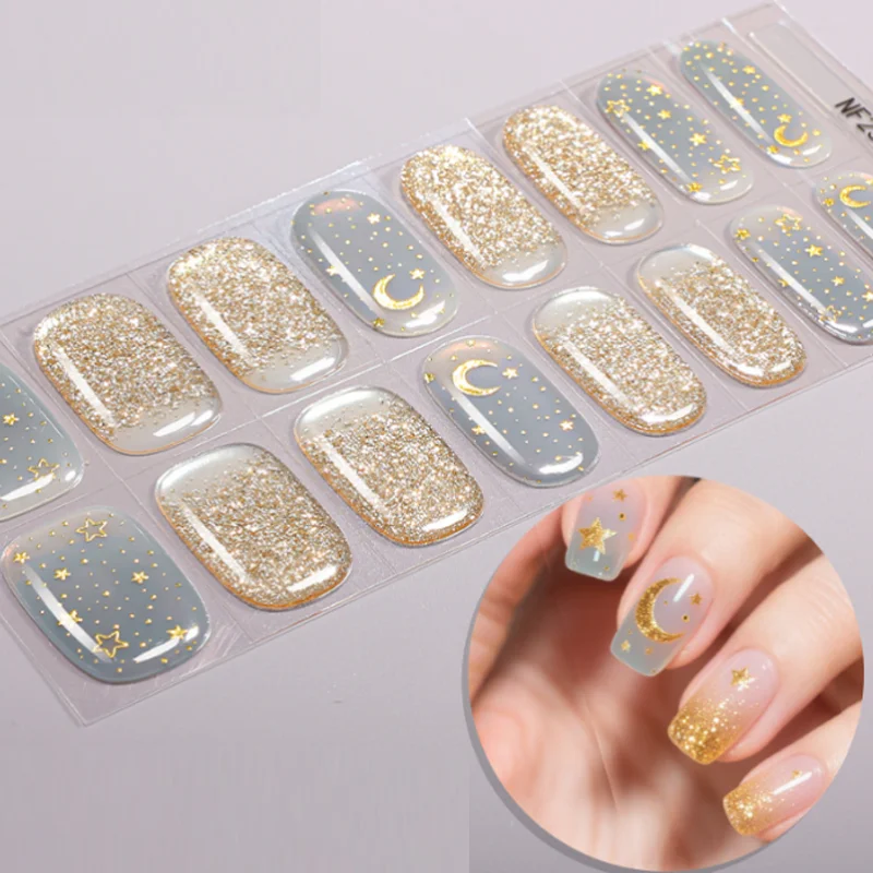 

French Semi Cured Gel Nail Wraps UV Light Leopard Full Cover Adhesive Nail Sticker Decals Nail Art Decoration Pegatinas Para Uña