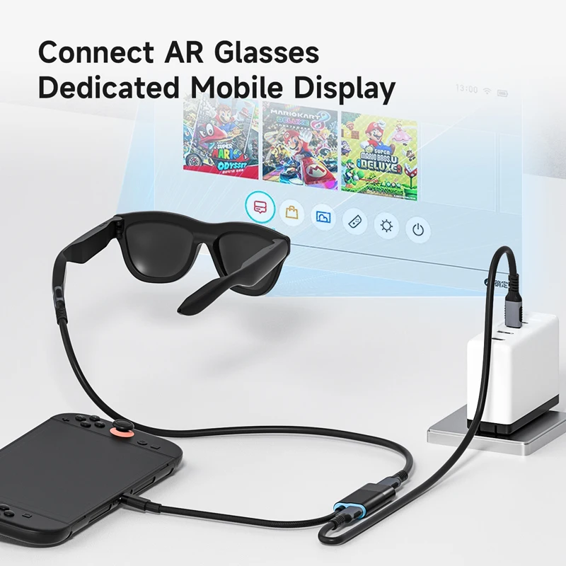 Hagibis USB-C to AR Glasses Charging Adapter Charge & Play Converter 100W PD USB C HUB for Switch 1/2 Rokid/Xreal/RayNeo Air