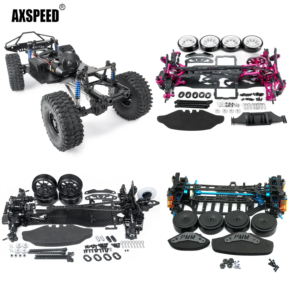 AXSPEED RC Car Frame Kit with Wheel Rims Shock Absorbers For 1/10 RC Drift Car Truck Tamiya TT01 TT02 Sakura D5 D4