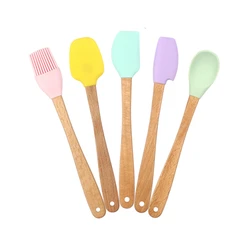 1/5Pcs Mini Baking Cake Spatula Batter Pastry Blenders Wooden Handle Cream Scraper Butter Spreader Kitchen Barbecue Oil Brush