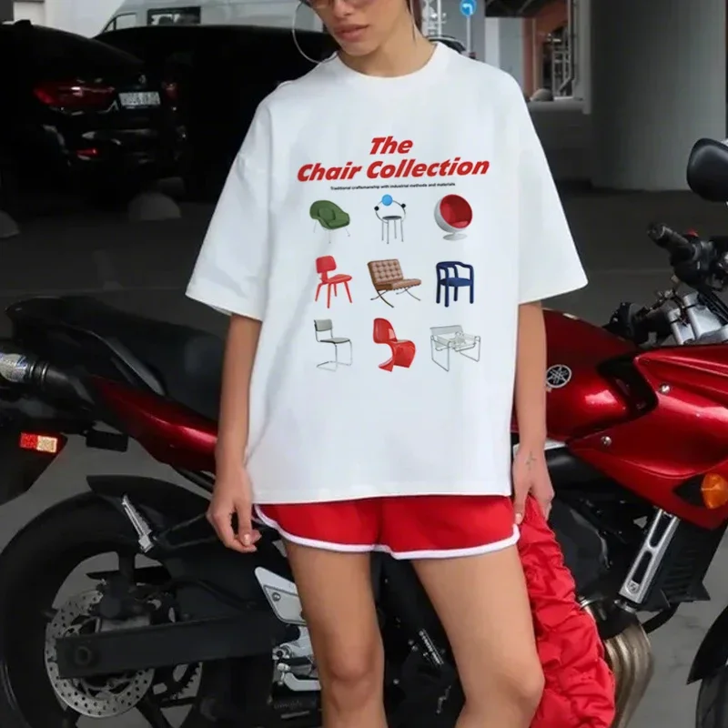 

Y2k Современные футболки с стульями середины века, винтажные футболки с эстетической мебелью, уличная одежда в стиле Харадзюку, футболки с графическим рисунком, женские модные топы