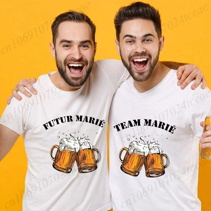 

French Beer Graphic Wedding Tops Evg Team Future Groom Man Squad T Shirt Men's Single Farewell Tees Bachelor Party Tshirt