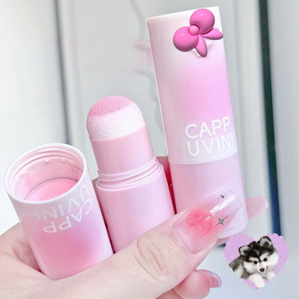 Cappuvini Natural Pink Color Blusher Stick Face Blusher Patting Powder Blusher for Cheeks Cute Korean Style