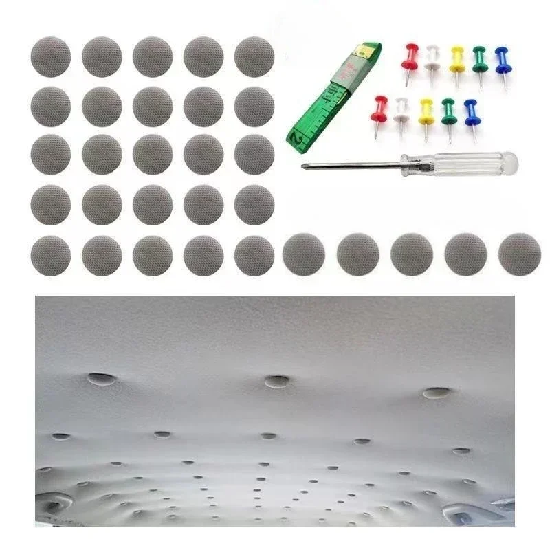 30/60Pcs Car Interior Roof Buckles with Install Tools Headliner Cloth Fixing Screw Care Fabric Buckle Rivets Retainer Cap