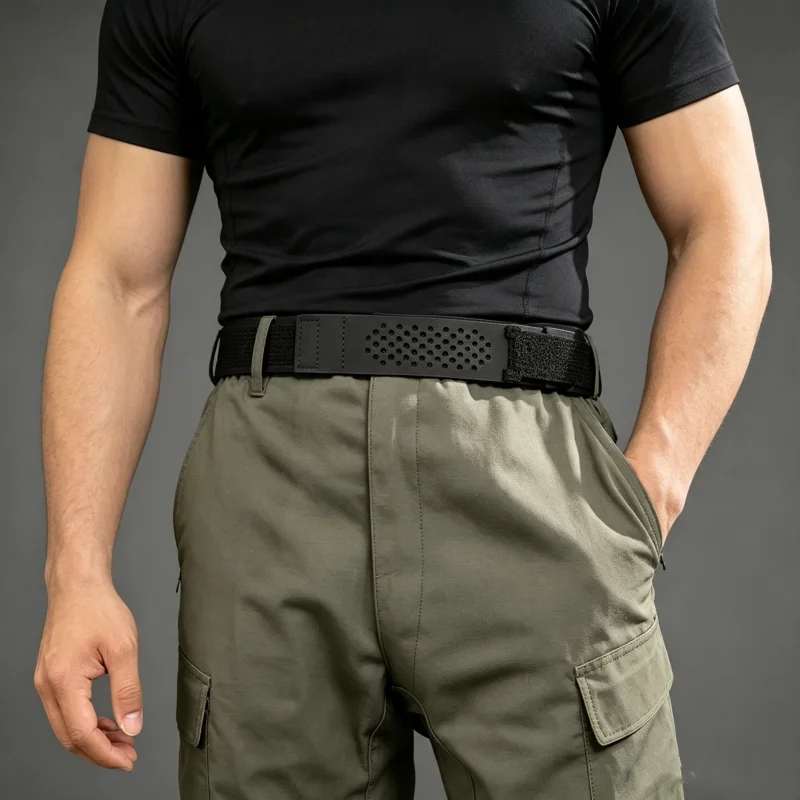 Men's No Buckle Tactical Inner Belt Breathable Mesh Hook & Loop Nylon Waistband Outdoor Duty Shooting Liner Belt